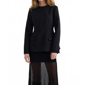 NEW MALINA athina tailored long sleeve blouse in black